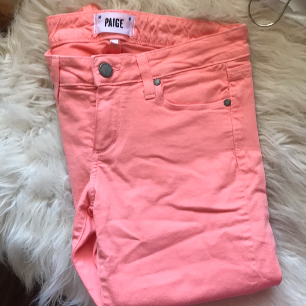 Coral pink Paige jeans
